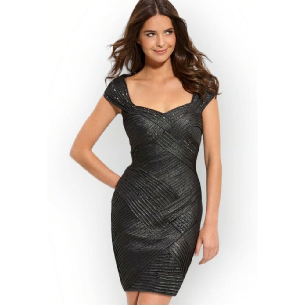 Tadashi Shoji Cocktail Dress Women S Pewter Metallic Beaded Form Fit Party Event